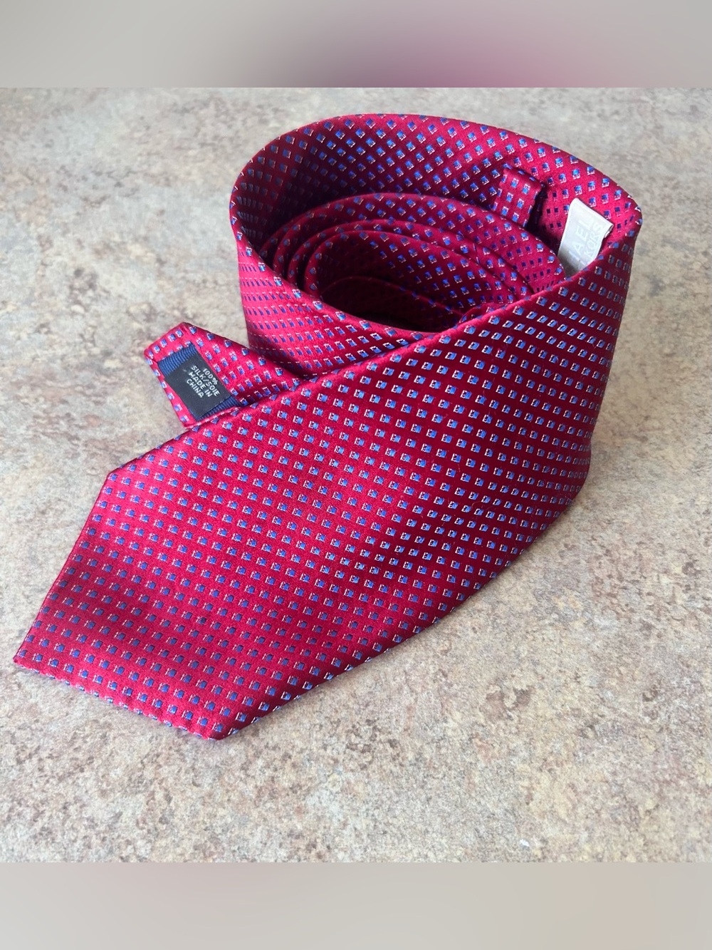 Michael Kors Dark Red with Blue Pattern Silk Tie